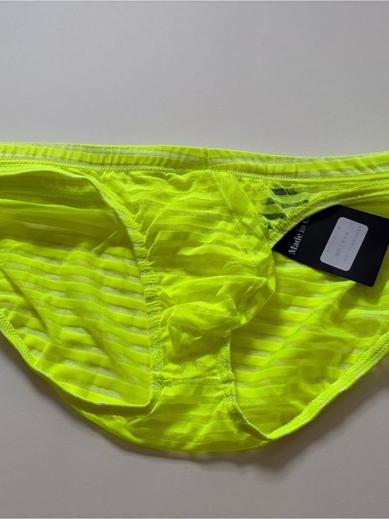Other - Neon Yellow Men’s Briefs - Sheer Stripe Design